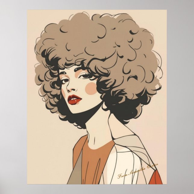 Retro Boho Woman Illustration Minimalist Wall Art (Front)