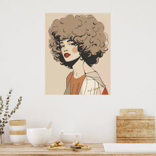 Retro Boho Woman Illustration Minimalist Wall Art