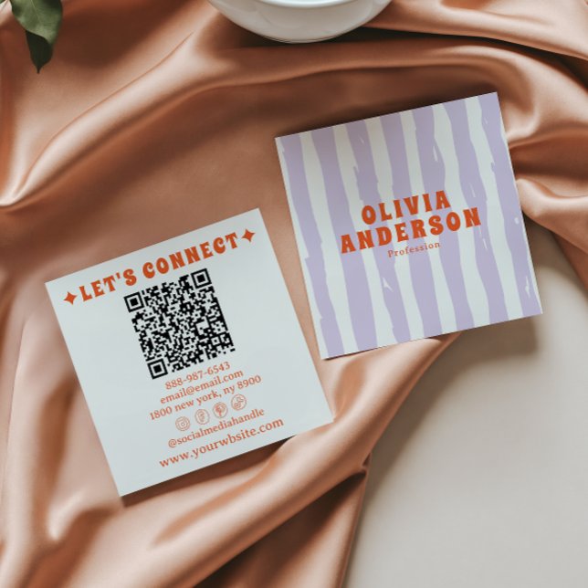 Retro Bold 70s Boho Groovy Trendy Unique QR Code Square Business Card (Creator Uploaded)