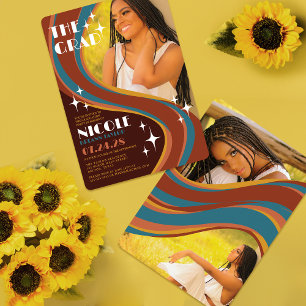 Retro Bold 70's Rainbow Swirl Casual Graduation Invitation