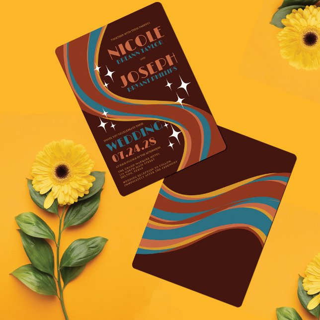 Retro Bold 70's Rainbow Swirl Casual Wedding Invitation (Creator Uploaded)