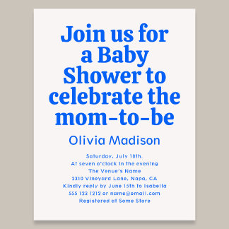 Retro Bold Baby Shower Blue  Invitation Postcard