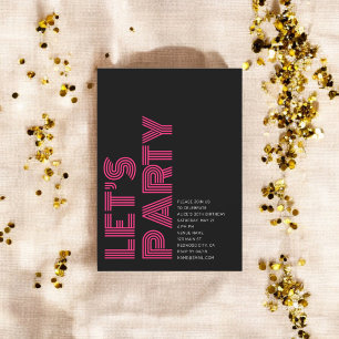 Retro Bold Birthday Party Black Pink Invitation