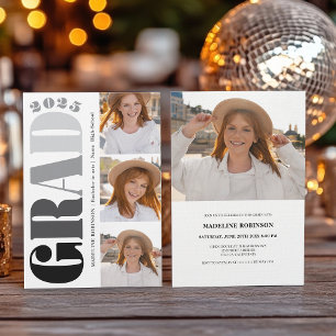 Retro Bold black 2025 Graduation Party 4 Photo Invitation