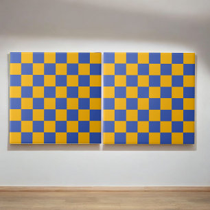 Retro Bold Blue & Yellow Chequered Vibrant Ceramic Tile