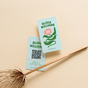 Retro Bold Boho QR Code Groovy Floral Trendy Business Card
