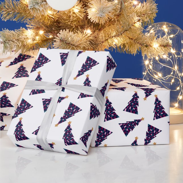 Retro Bold Chequered Christmas Tree Pattern Wrapping Paper (Holidays)