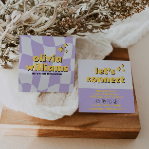 Retro Bold Groovy Checkered Boho Funky Trendy Square Business Card