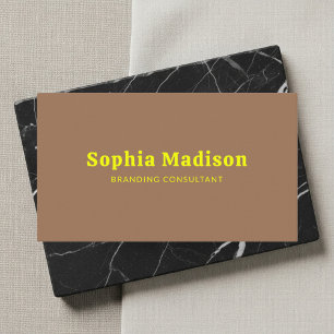 Retro Bold Minimalist Brown Yellow Business Card