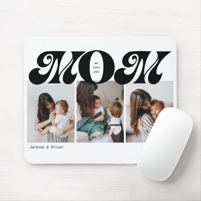 Retro Bold Mom 3 Photo Collage Mouse Pad (With Mouse)