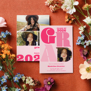 Retro bold oversized Grad 4 photo 2023 graduation Invitation