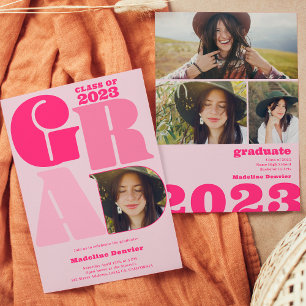 Retro bold oversized Grad 4 photo 2023 graduation Invitation