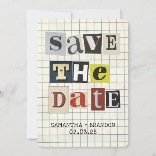 Retro Bold Paper Collage Letter Qr Code  Save The Date