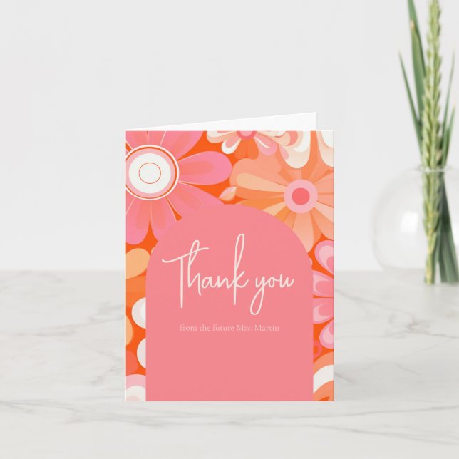 Retro Bold Pink Arch Folded Thank You Card (Front)