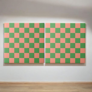 Retro Bold Pink & Green Chequered Colourful  Ceramic Tile