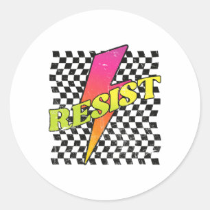 Retro Bold Resist, Vintage Chequered Anti-trump Th Classic Round Sticker
