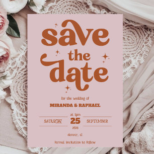 Retro Bold Rust & Peach Photo Wedding Save The Date