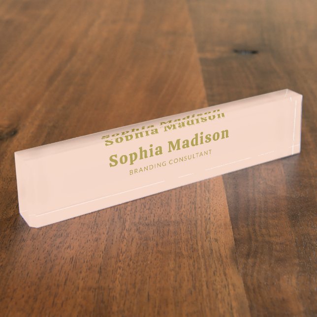 Retro Bold Serif Green Blush Pink Nameplate (Side)