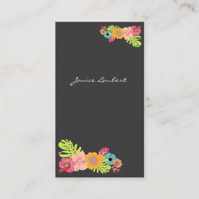 RETRO BOLD TROPICAL FLOWERS/DIY BACKGROUND BUSINESS CARD (Front)