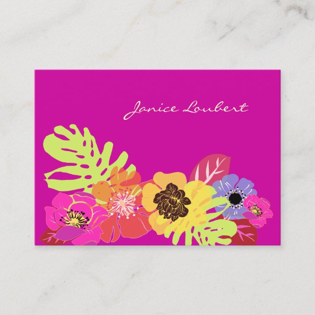RETRO BOLD TROPICAL FLOWERS/DIY BACKGROUND BUSINESS CARD (Front)