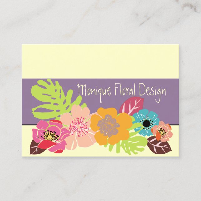 RETRO BOLD TROPICAL FLOWERS/DIY BACKGROUND BUSINESS CARD (Front)