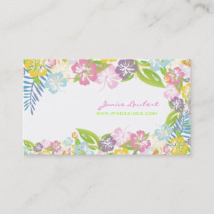 Retro bold tropical flowers/eggshell stock business card