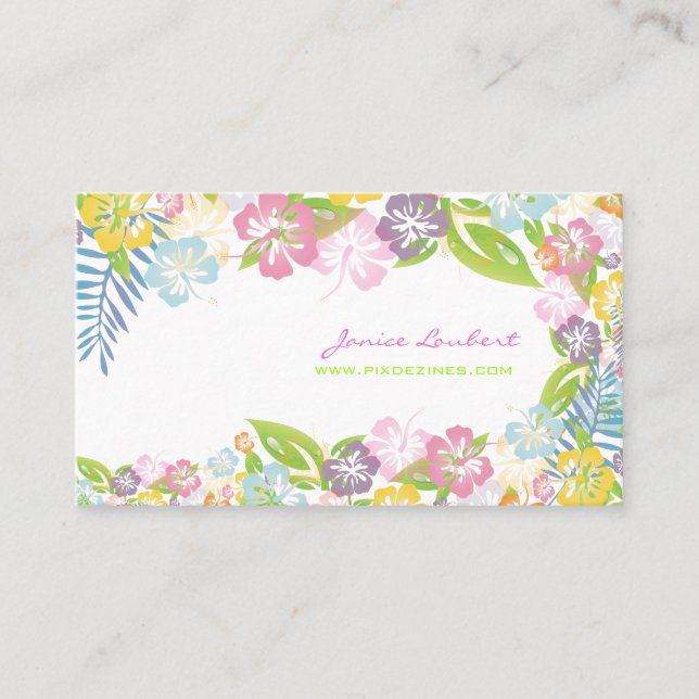 Retro bold tropical flowers/eggshell stock business card (Front)