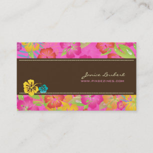 RETRO BOLD TROPICAL FLOWERS, HIBISCUS BUSINESS CARD
