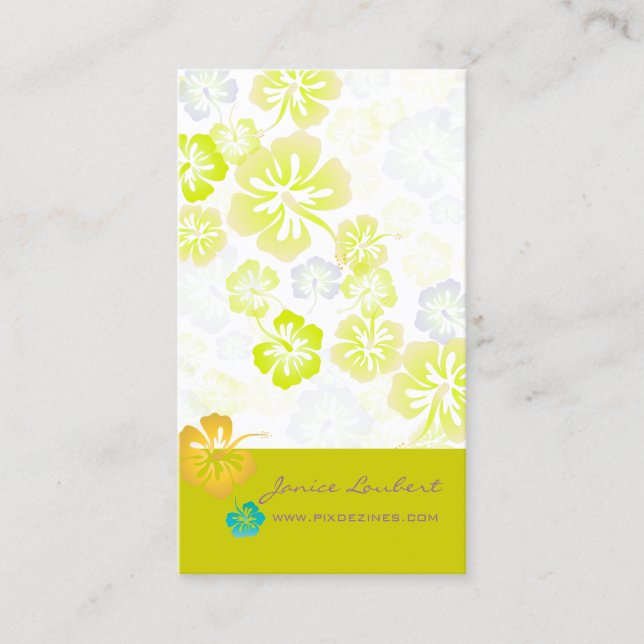RETRO BOLD TROPICAL FLOWERS, HIBISCUS BUSINESS CARD (Front)