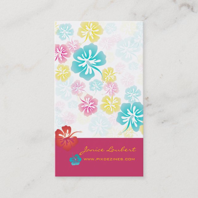 RETRO BOLD TROPICAL FLOWERS, HIBISCUS BUSINESS CARD (Front)