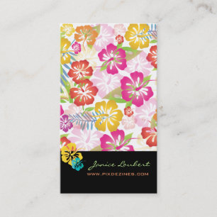 RETRO BOLD TROPICAL FLOWERS, HIBISCUS BUSINESS CARD