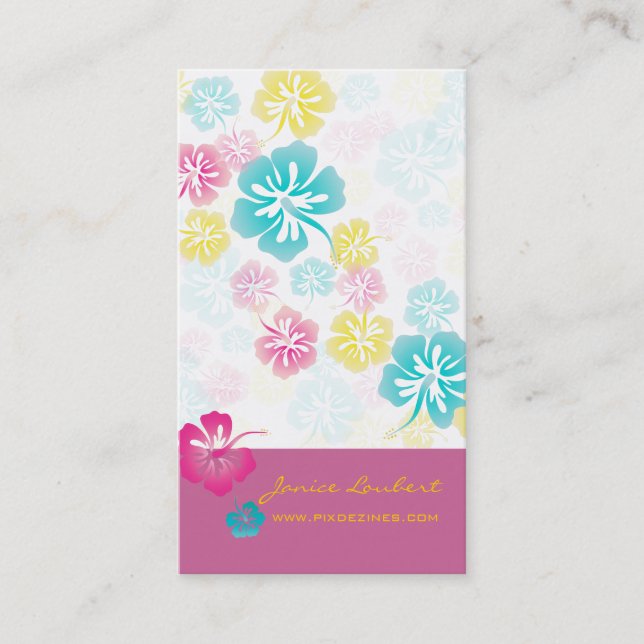 RETRO BOLD TROPICAL FLOWERS, HIBISCUS BUSINESS CARD (Front)