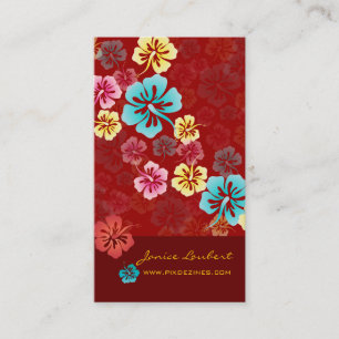 RETRO BOLD TROPICAL FLOWERS, HIBISCUS BUSINESS CARD