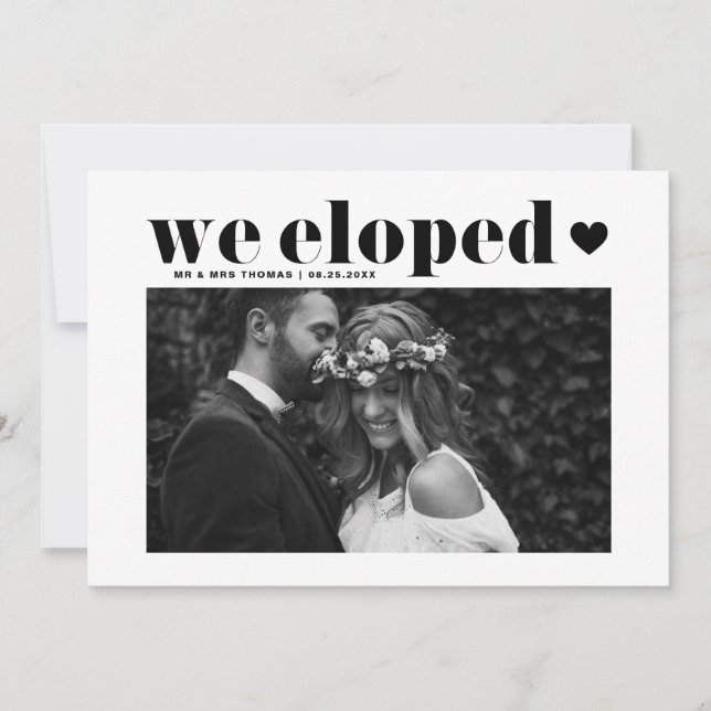Retro Bold Typography Black Wedding Elopement Announcement (Front)