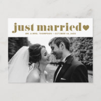 Retro Bold Typography Gold Just Married Photo