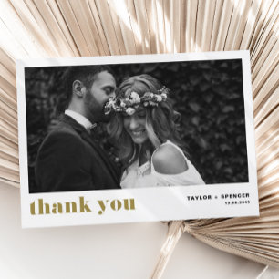 Retro Bold Typography Gold Photo Wedding Thank You Card