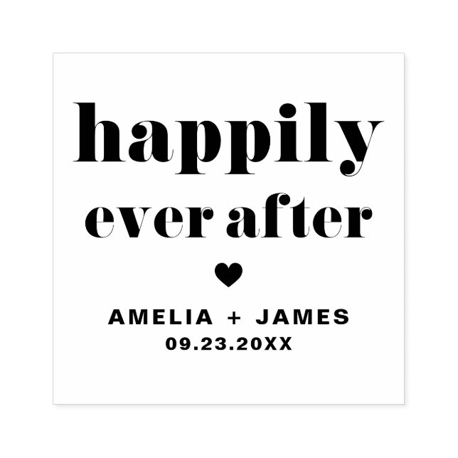 Retro Bold Typography Happily Ever After Wedding Rubber Stamp (Imprint)