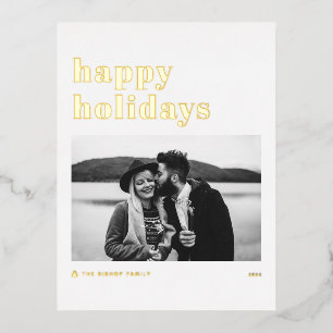 Retro Bold Typography Happy Holidays Photo Foil Holiday Postcard
