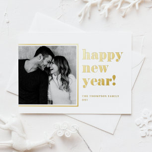 Retro Bold Typography Happy New Year Photo Foil Holiday Card