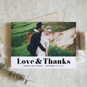 Retro Bold Typography Love & Thanks Photo Wedding Thank You Card