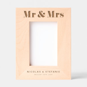 Retro Bold Typography Mr. and Mrs. Wedding Photo Etched Frames