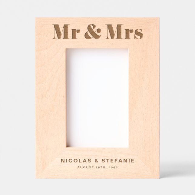 Retro Bold Typography Mr. and Mrs. Wedding Photo Etched Frames (Front)