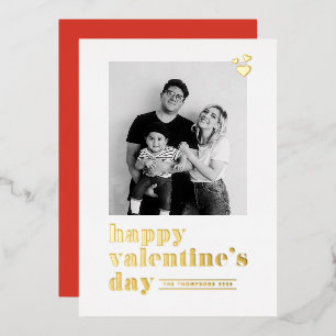Retro Bold Typography Red Photo Valentine's Day Foil Holiday Card