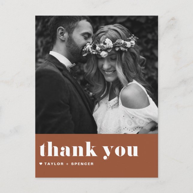 Retro Bold Typography Terracotta Wedding Thank You Postcard (Front)