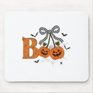 Retro Boo Ghost Pumpkin Cherries Bow Halloween Wom Mouse Pad