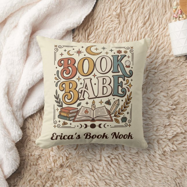 Retro Book Babe Mystical Celestial Witchy Bookish Cushion (Blanket)