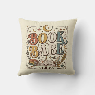 Retro Book Babe Mystical Celestial Witchy Bookish Cushion