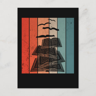 Retro Book Birds Library Bookworm Postcard
