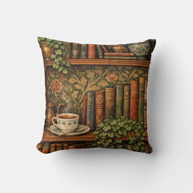 Retro book lover art cushion (Front)
