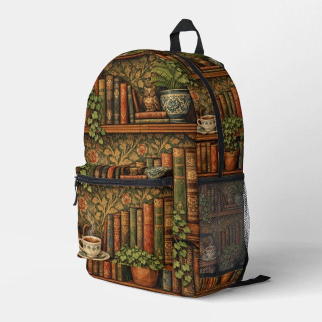 Retro book lover book club  printed backpack (Back Corner Right)